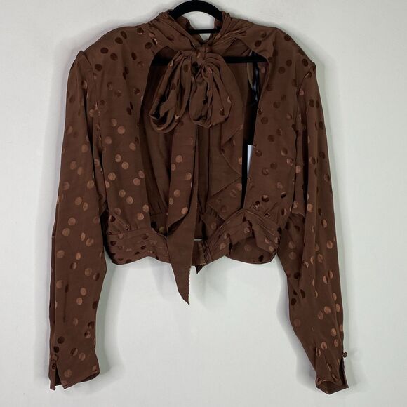 New LPA Revolve Cara Polka Dot Open Tie Back Long Sleeve Crop Top Womens Size XL - Picture 2 of 8